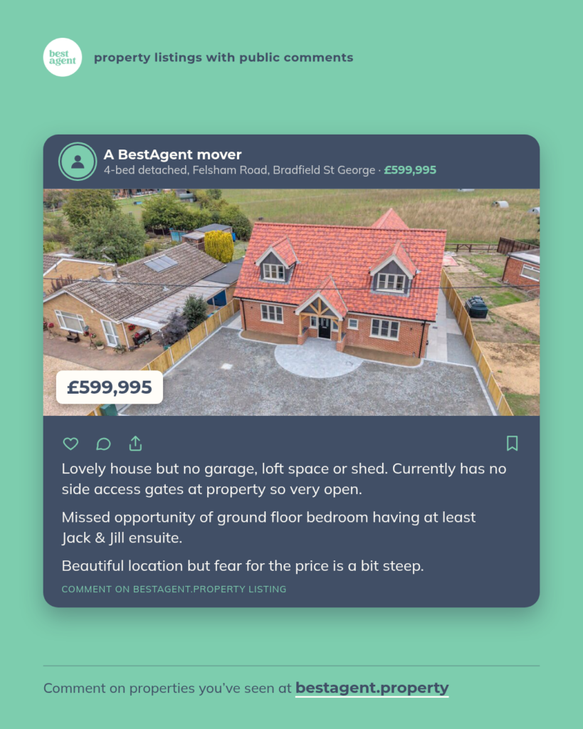 BestAgent public comment card: 4-bed detached house, Felsham Road, Bradfield St George, Suffolk